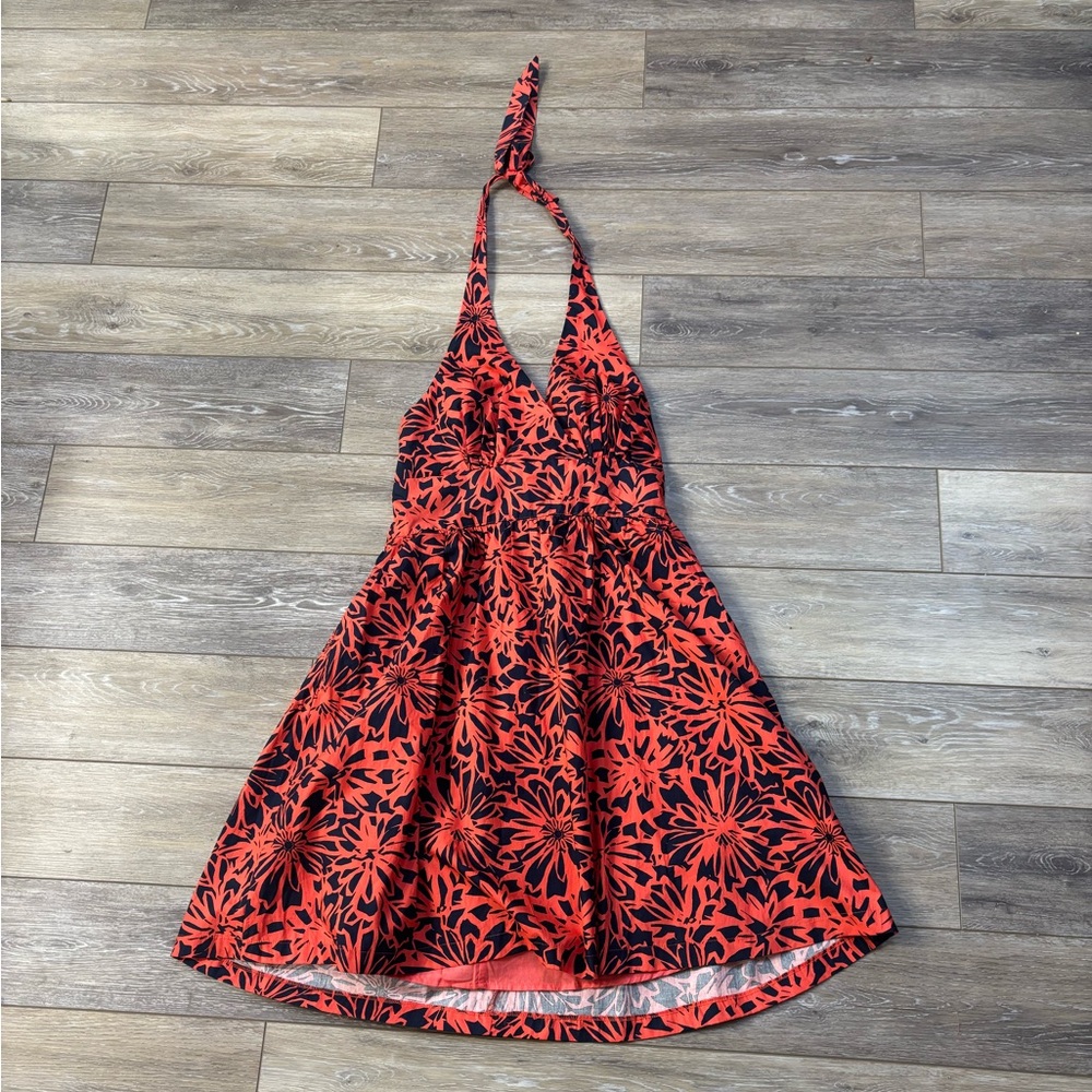 Modcloth Unfaltering Halter Dress Women Sz 12 Orange Floral Party Sundress Retro
